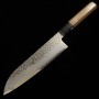 Japanese santoku knife - HATSUKOKORO - Hayabusa - VG10 - Damascus Hammered - teakwood handle - Size:18cm