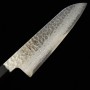 Japanese santoku knife - HATSUKOKORO - Hayabusa - VG10 - Damascus Hammered - teakwood handle - Size:18cm