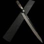 Japanese Sujihiki / Slicer Knife - MIURA - Super Blue Carbon Steel - Kurouchi - Hammerd - Brown Hadle -size: 24cm