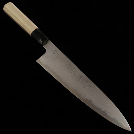 Japanese Chef knife Gyuto - SAKAI KIKUMORI - Uzu series - Blue steel No.1 - Damascus - Magnolia wood handle - Size : 21cm