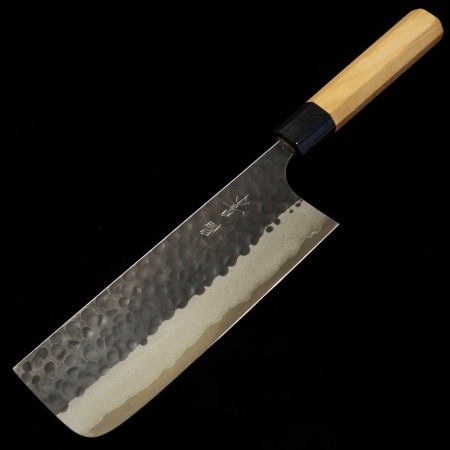 Japanese Nakiri Knife - MASAKAGE - Carbon Blue Super - black finished by small stones - Size: 16.5cm