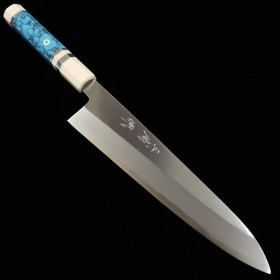 Japanese Single Bevel Chef Knife - MIURA Obidama - Blue steel No.2 - Turquoise Handle - Size: 24cm