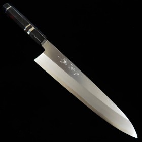 Japanese Single Bevel Chef Knife - MIURA Obidama Blue steel 2- Ebony handle Triple Nickel Silver Ring handle - Size: 24cm