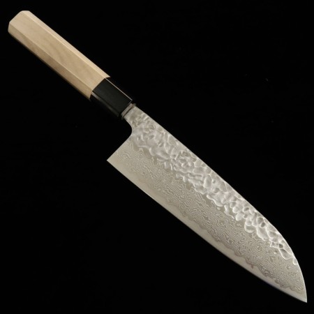 Japanese Santoku knife - MIURA - Stainless AUS10 - Hammered - Damascus - Magnolia wood handle - Size : 16.5cm