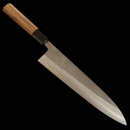 Japanese chef knife gyuto - HATSUKOKORO - SKD steel - Nashiji - Teak wood handle - size: 21cm