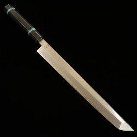 Japanese Sakimaru Yanagiba knife - SAKAI KIKUMORI - Ren series - Blue steel No.1 - Turquoise handle - Size : 30cm