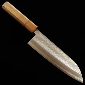 Japanese Santoku Knife - MIURA - Samidare - V1 - Hammered - Brown ash handle - size: 17cm