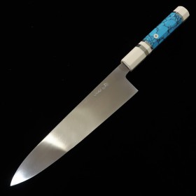 Japanese Single Bevel Chef Knife - MIURA Obidama - Silver3 - Turquoise custom handle - Size: 24cm