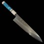 Japanese Single Bevel Chef Knife - MIURA Obidama - Silver3 - Turquoise custom handle - Size: 24cm