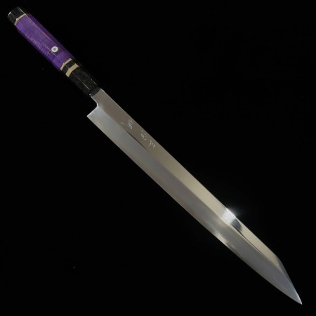Japanese kandokoro yanagiba knife - MIURA Obidama - VG10 - Mirrored - custom handle - Purple - Size:30cm