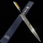 Japanese yanagiba knife - MIURA Obidama - VG10 - Mirrored - Stabilized wood handle - Yellow - Size:30cm