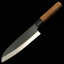 Japanese Santoku knife - HIDARI YORIMITSU - Blue carbon steel No.1 - Kurouchi - Ironwood handle - size: 16.5cm