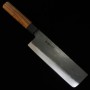 Japanese Nakiri knife - HIDARI YORIMITSU - Blue carbon steel No.1 - Kurouchi - Ironwood handle - size: 18cm