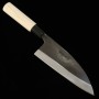 Japanese Deba knife - HIDARI YORIMITSU - White carbon - Kurouchi - Magnoliawood handle - size: 16.5cm