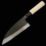 Japanese Deba knife - HIDARI YORIMITSU - White carbon - Kurouchi - Magnoliawood handle - size: 16.5cm