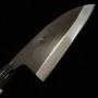 Japanese Deba knife - HIDARI YORIMITSU - White carbon - Kurouchi - Magnoliawood handle - size: 16.5cm