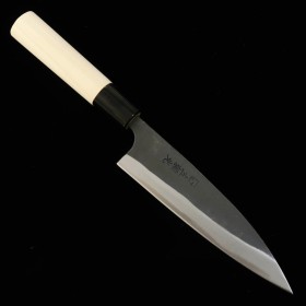 Japanese Ajikiri knife - HIDARI YORIMITSU - Kurouchi - White carbon - Magnoliawood handle - size: 14.5cm