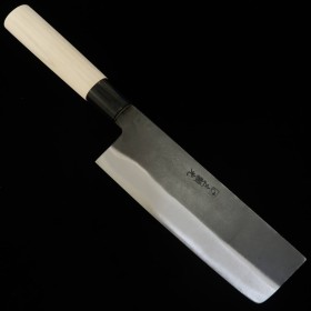 Japanese Nakiri knife - HIDARI YORIMITSU - White carbon - Kurouchi - Magnoliawood handle - size: 17cm