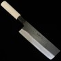 Japanese Nakiri knife - HIDARI YORIMITSU - White carbon - Kurouchi - Magnoliawood handle - size: 17cm