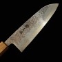 Japanese Santoku Knife - MIURA - Silver3/Ginsan - White Damascus - Charred lacquer technique handle - size: 16.5cm