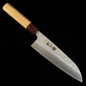 Japanese Santoku knife - MIURA - Stainless 440C - Damascus - Nashiji - Oak wood handle - Size : 16.5cm