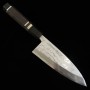 【OUTLET】Japanese Deba Knife - MIURA - 【Professional edge setting】Blue carbon 2 - Damascus - Ebony handle - size: 15cm