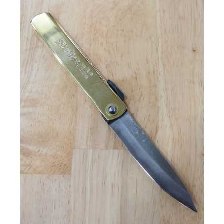 Couteau de poche - HIGONOKAMI - Acier Carbone Blue Steel - Gold Handle - Dimension: 90mm