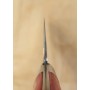 Couteau japonais santoku - TAKESHI SAJI - Acier inoxydable Damas R2 finition diamant - Manche rouge turquoise - Taille : 17,5cm